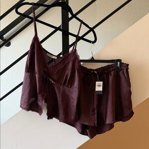 Abercrombie Burgundy Lace Sleepwear Set
